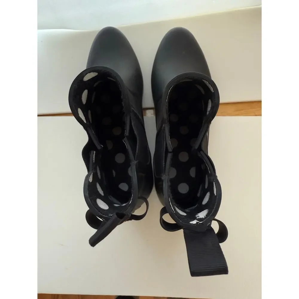 Kate Spade Rain Boot Ankle Chelsea Black Low Block Heel Pull On 6
